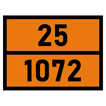 Табличка «Опасный груз 25-1072», Кислород сжатый (светоотражающий металл с рельефом, 400х300 мм)